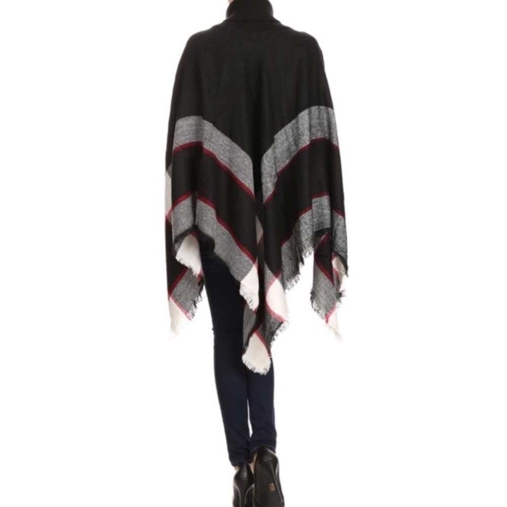Turtleneck Plaid Poncho - Picture 6 of 7